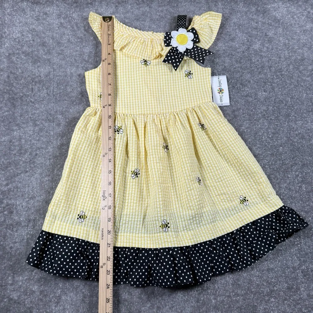 NWT Counting Daisies Dress Girls 5 Yellow Check Bees Summer Sleeveless